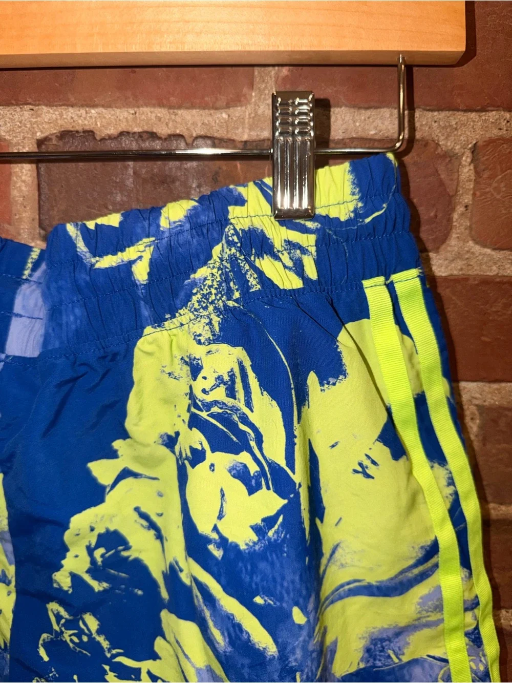 Adidas Men’s Blue & Neon Green Floral Swim Trunks Athletic Shorts
